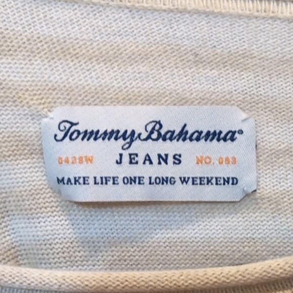 Tommy Bahama Jeans Striped Pullover Sweater Beach Cotton Wide Crew Neck Knit - Picture 7 of 10